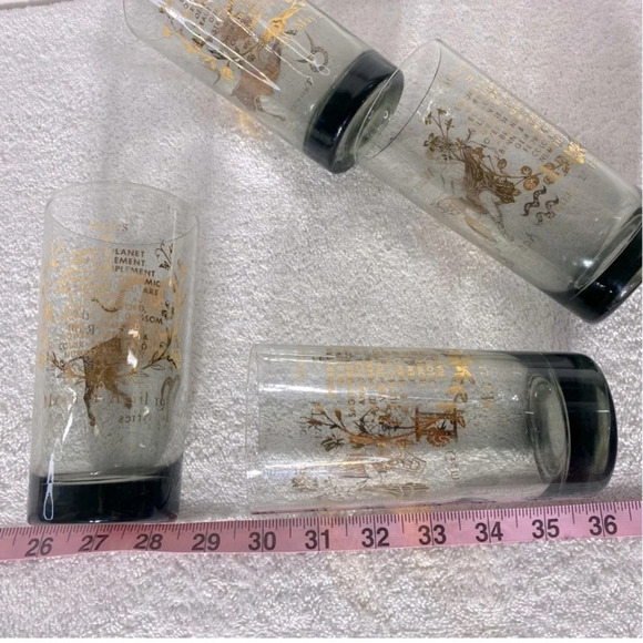 Vintage Federal Glass Smoky Gold Detailed Zodiac  Glasses x4 - Picture 2 of 16